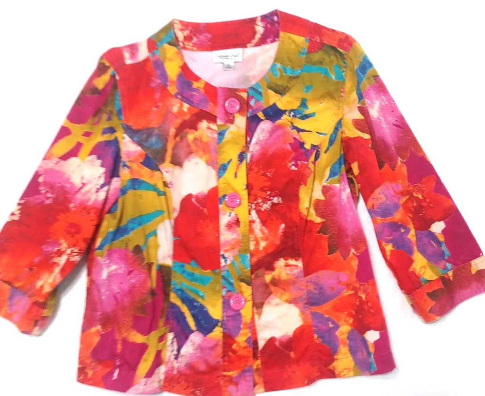Coldwater Creek Women's Loud Colorful Button Jacket Blazer Petite Sz PL Unlined